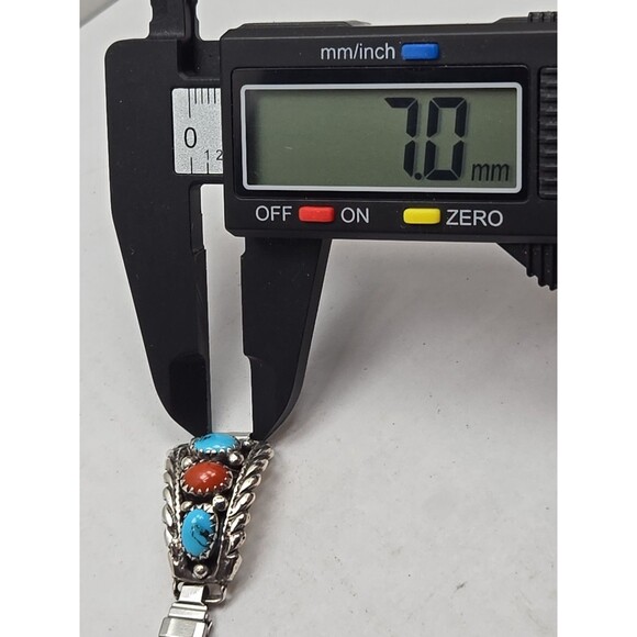 Native American Navajo Sterling Turquoise Coral Watch Tips With Expansion Band - Picture 9 of 11
